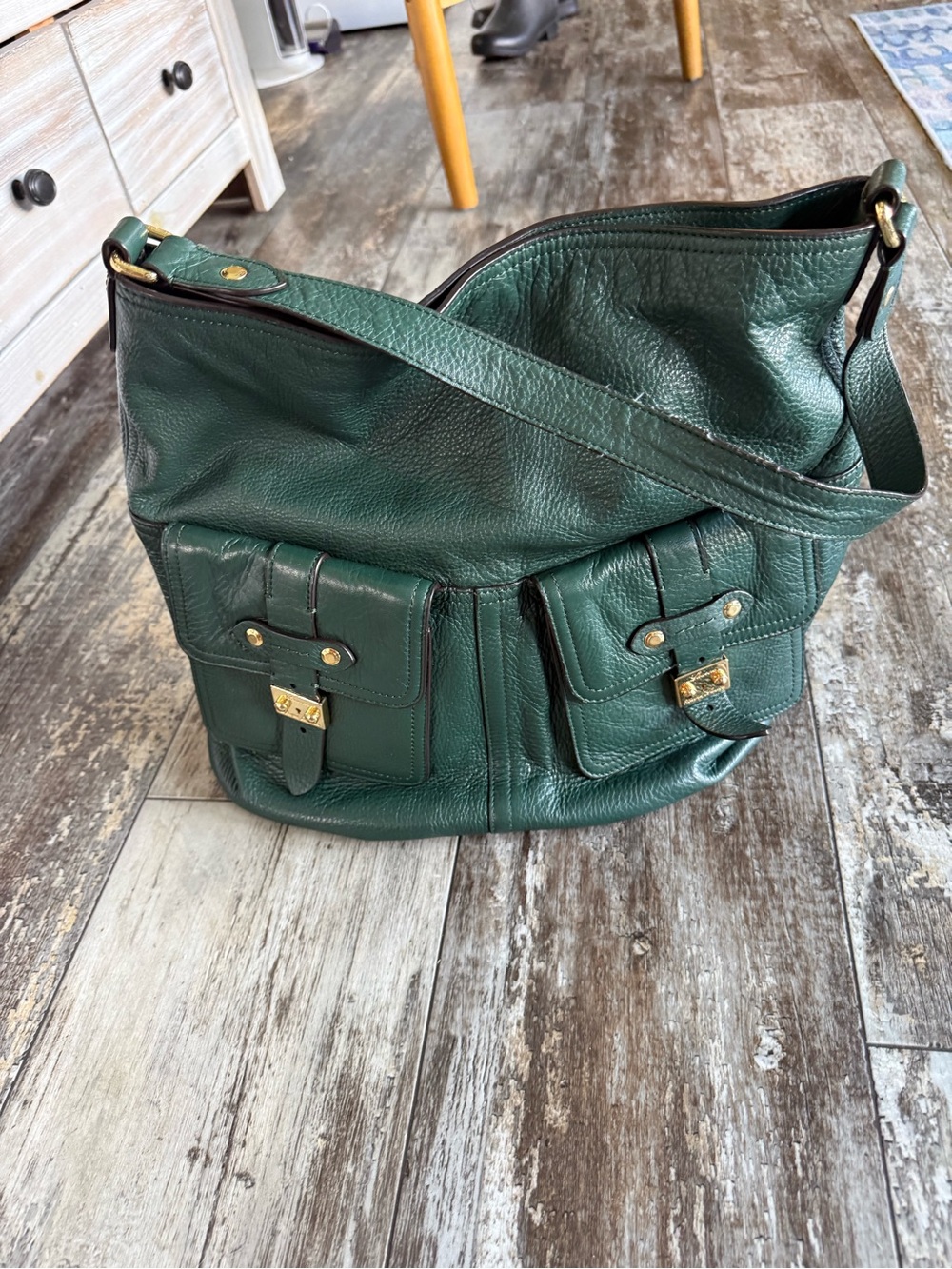 Lauren Ralph Lauren Green soft Leather Shoulder bucket Bag hobo purse